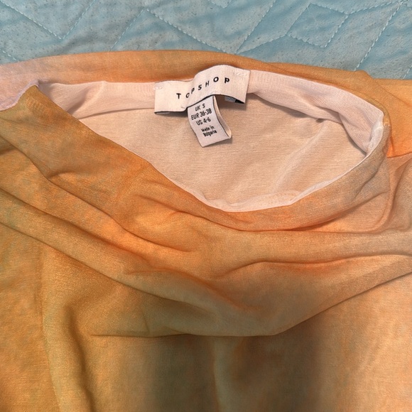 Authentic TOPSHOP ombre shirred sleeveless summer top orange-green-white sz S 4 - Picture 3 of 5